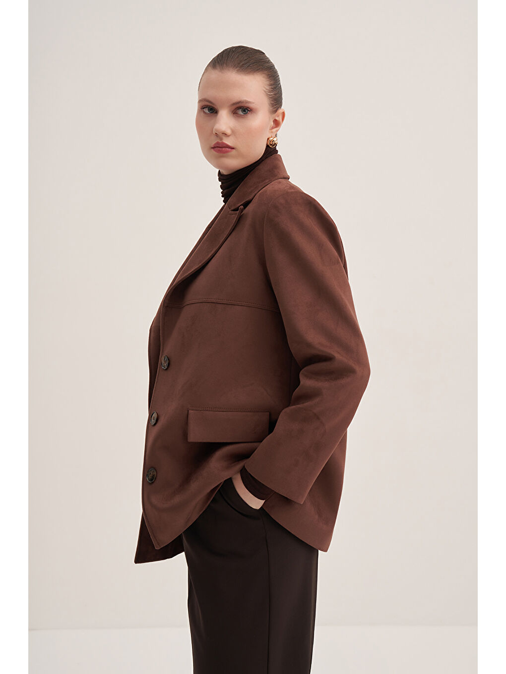 Kahverengi Süet Klasik Ceket-2