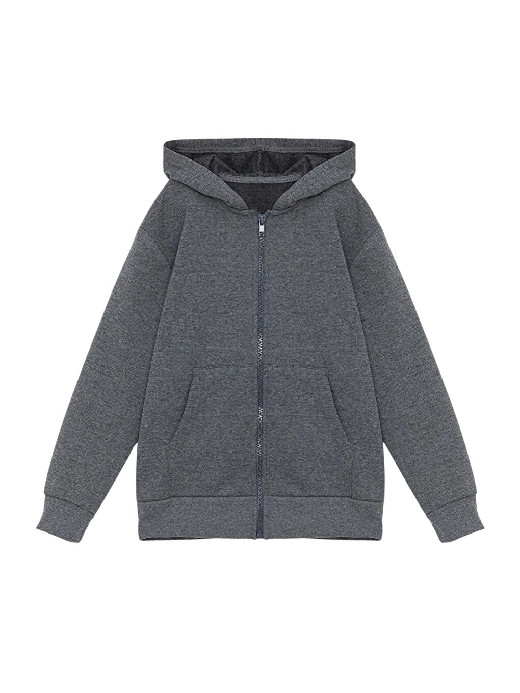 Antrasit Kız - Erkek Çocuk Basic Fermuarlı Kalın 3 İplik Kışlık Okul Sweat Ak1815-1