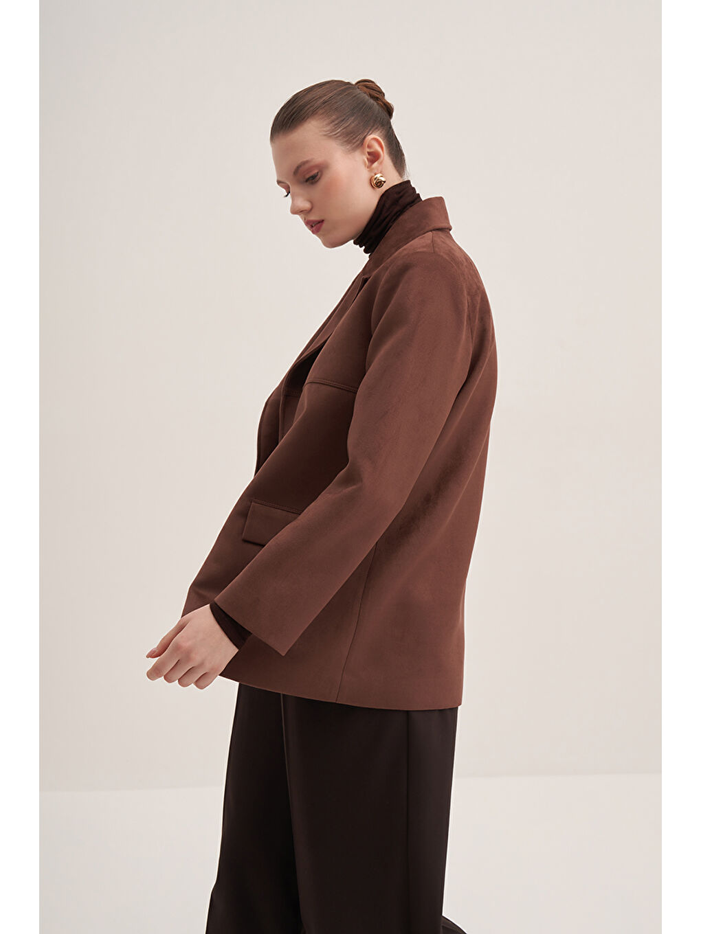 Kahverengi Süet Klasik Ceket-3
