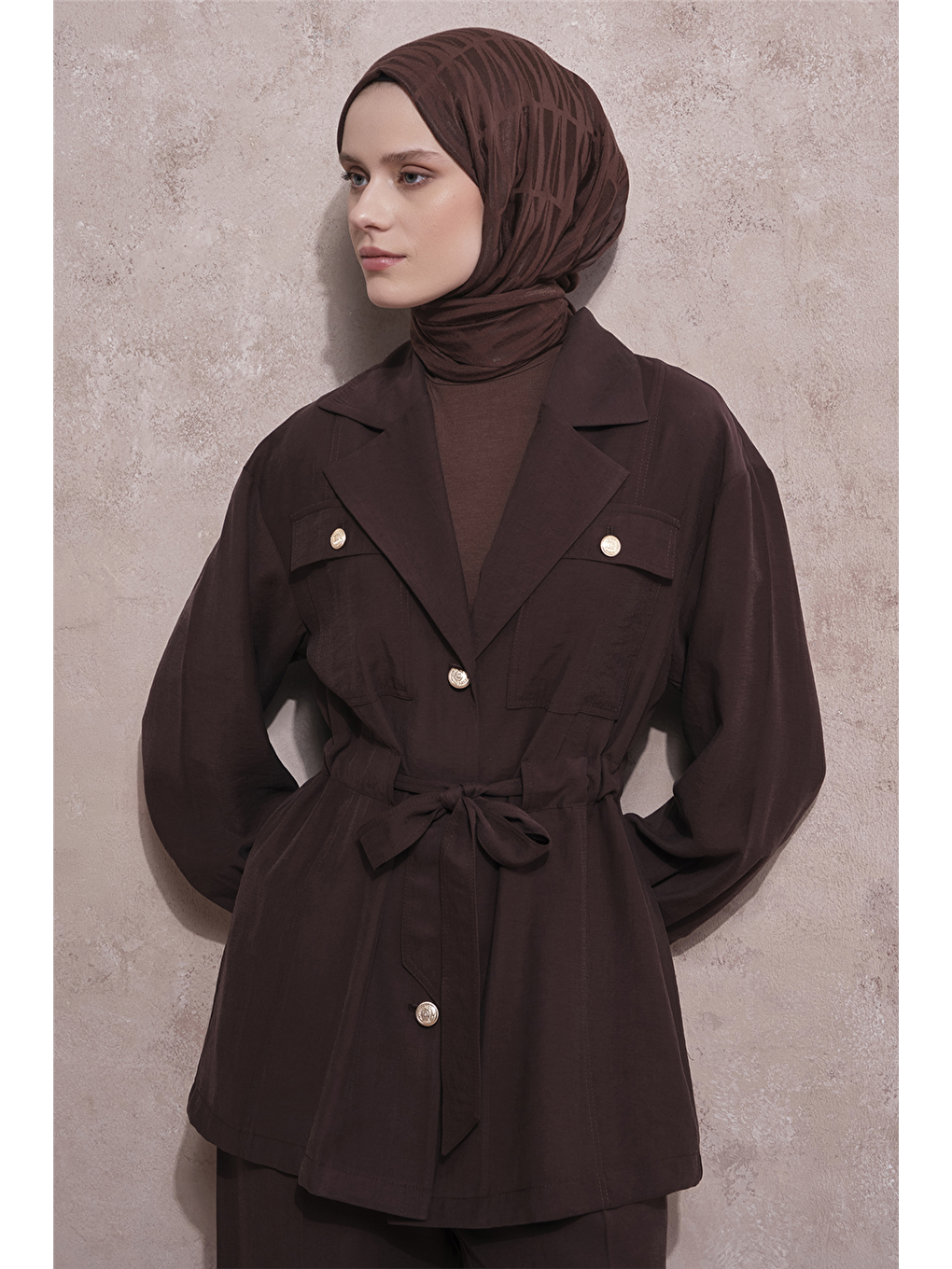 Kahverengi Cupra Karışımlı Ceketli Takım Acı Kahve-5