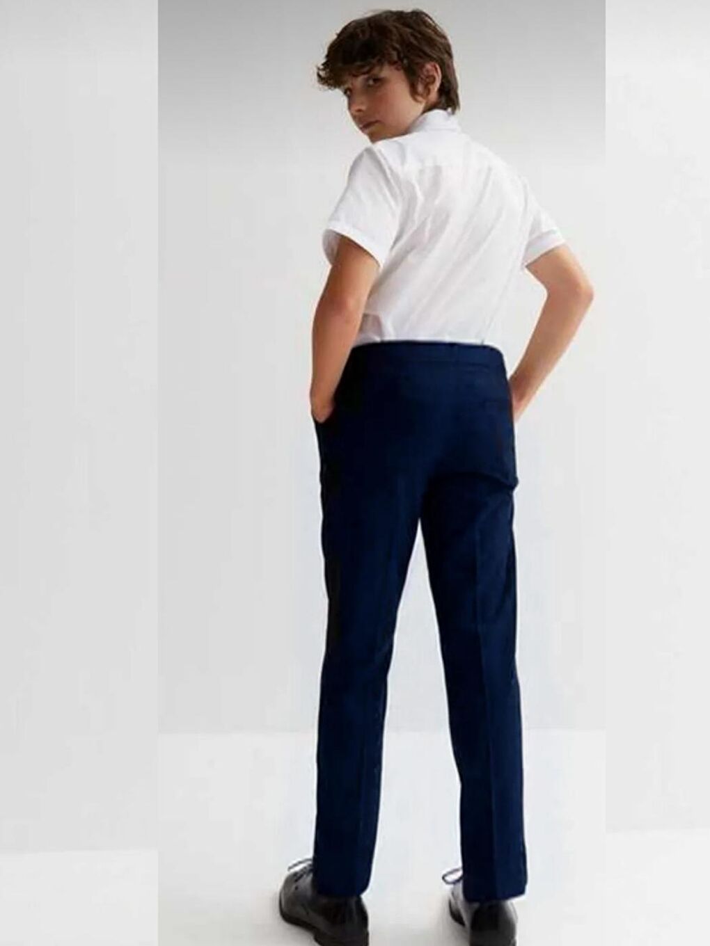 Erkek Çocuk Lacivert Kumaş Pantolon Ayarlanabilir Lastikli Bel Standart Paça Okul Pantolon-1