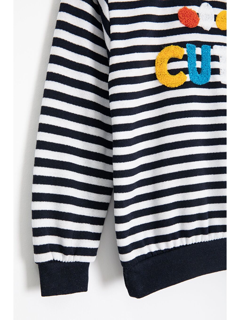 Lacivert Erkek Çocuk Cute Nakışlı Çizgili Şardonlu Eşofman Takımı 23310-2