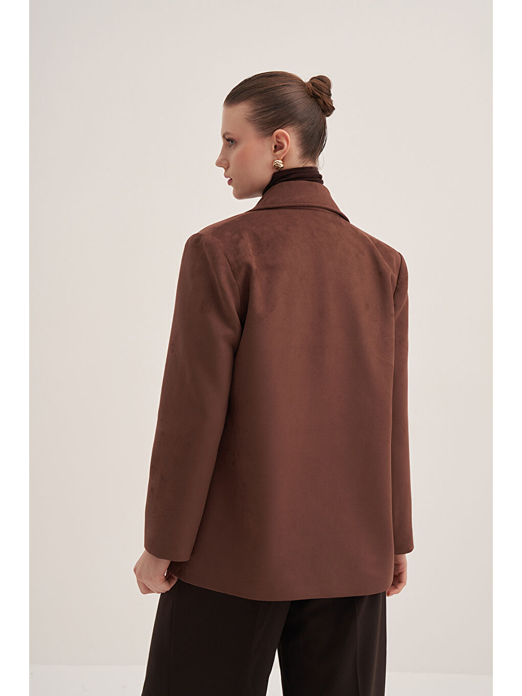 Kahverengi Süet Klasik Ceket-4