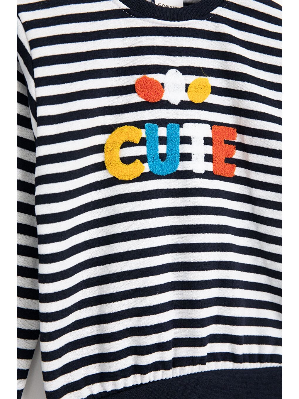 Lacivert Erkek Çocuk Cute Nakışlı Çizgili Şardonlu Eşofman Takımı 23310-3
