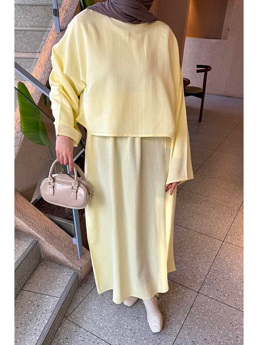 Etekli Tesettür Takım Sarı-2