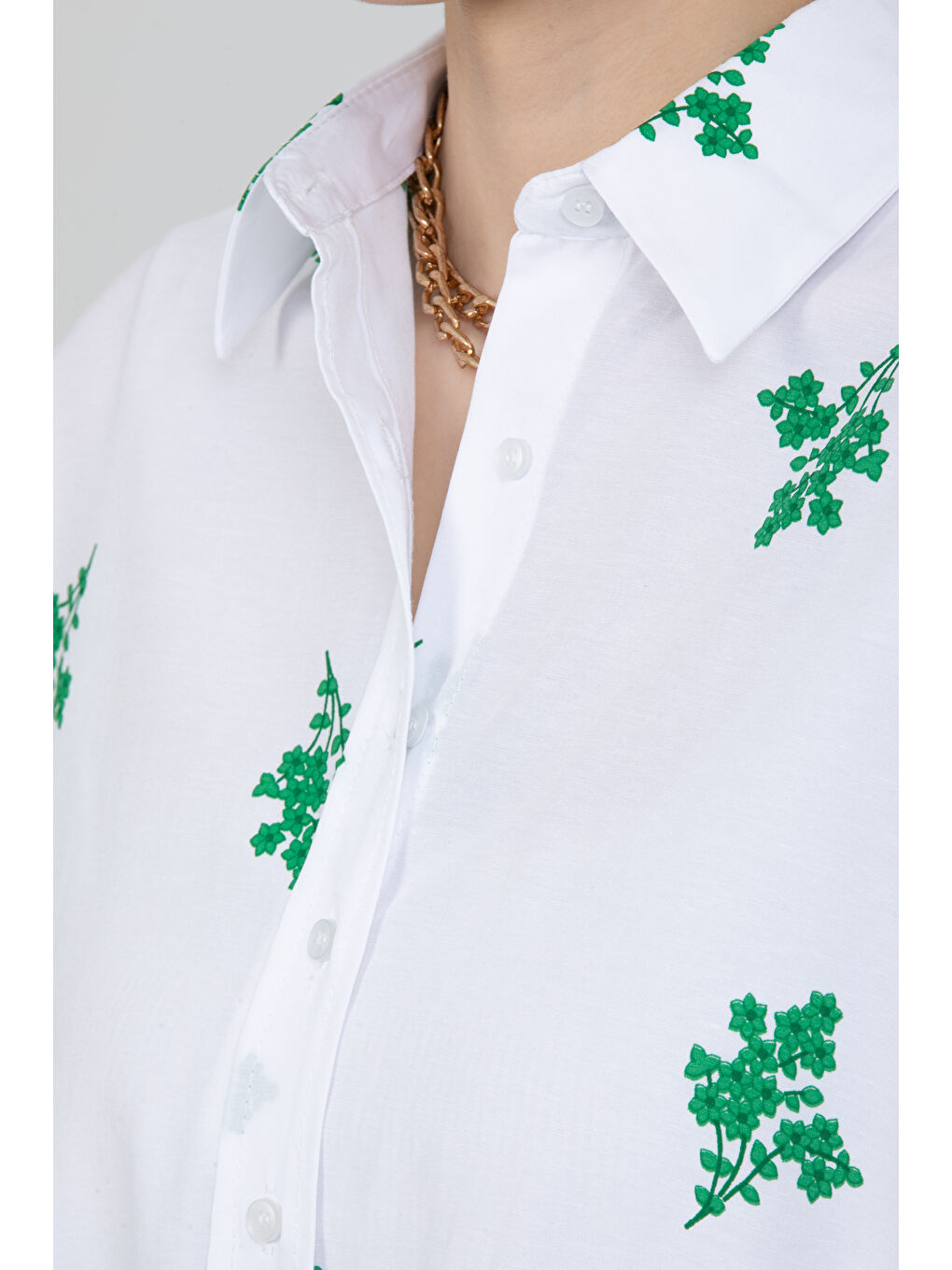 Yeşil Çiçek Baskılı Oversize Gömlek-2