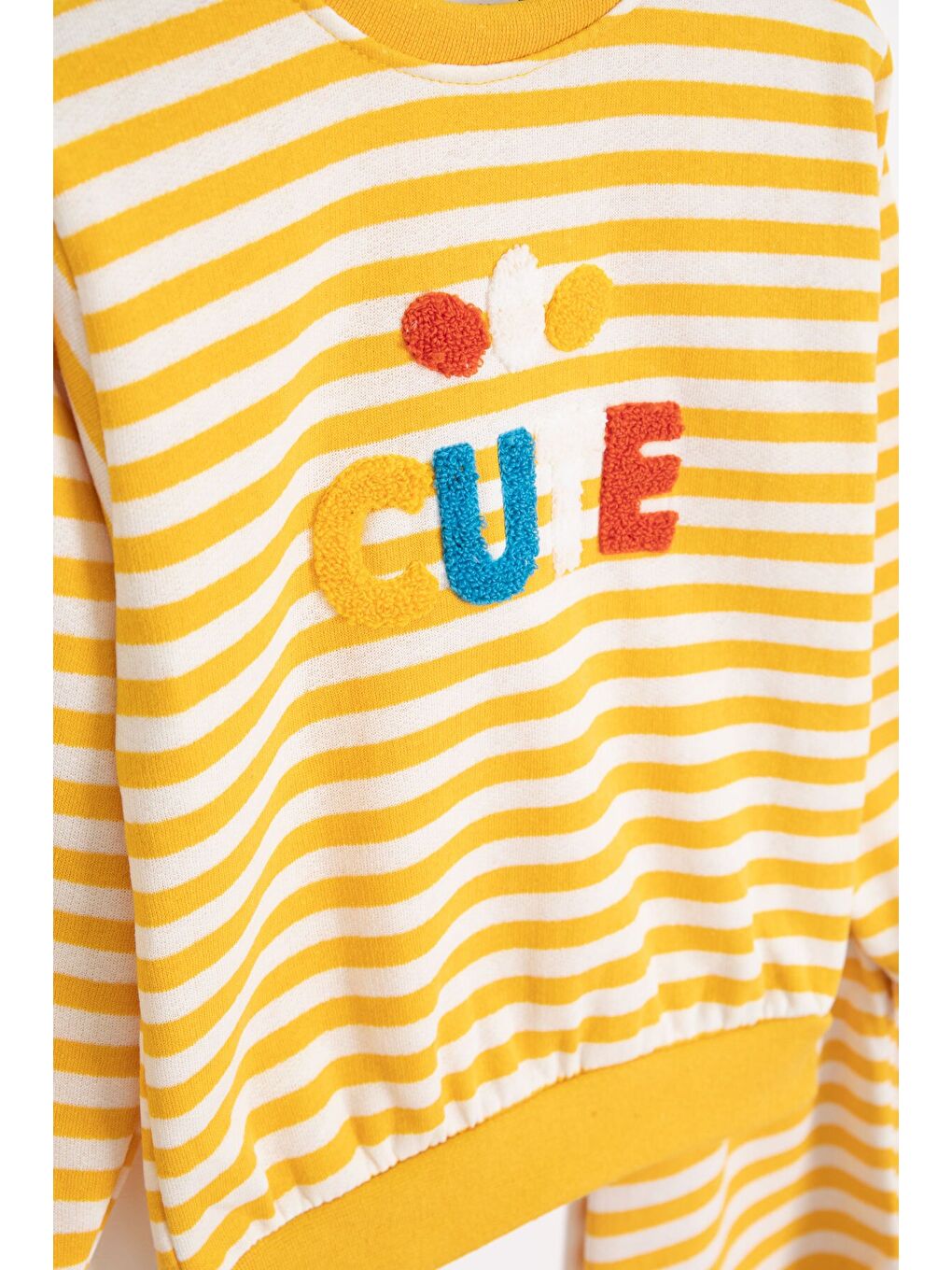 Sarı Erkek Çocuk Cute Nakışlı Çizgili Şardonlu Eşofman Takımı 23309-2