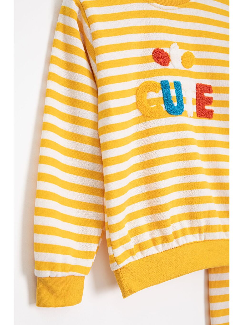 Sarı Erkek Çocuk Cute Nakışlı Çizgili Şardonlu Eşofman Takımı 23309-3