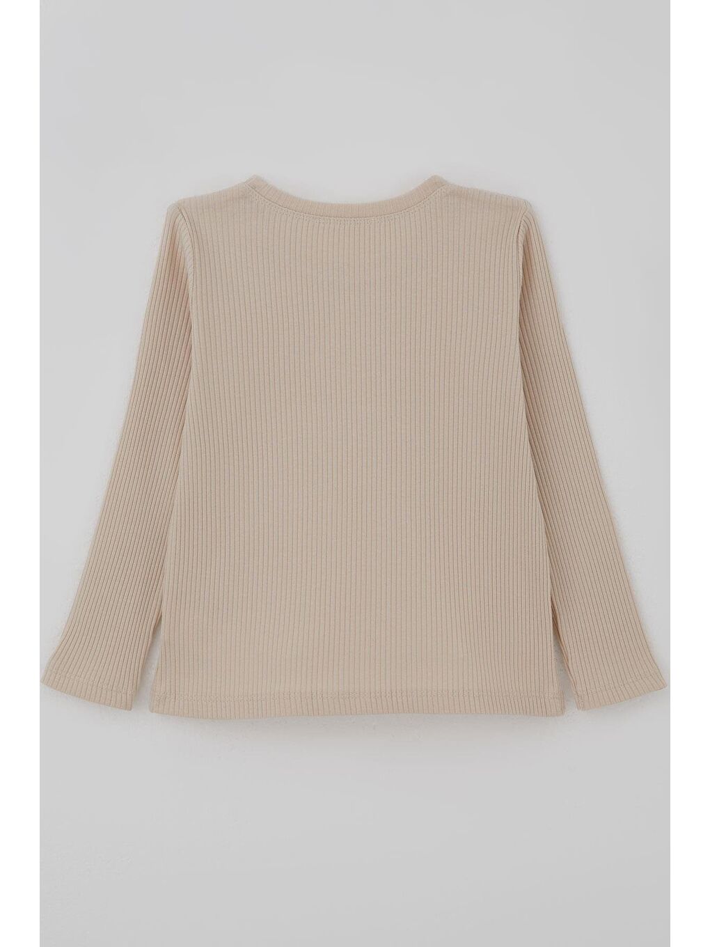 Kız Çocuk Uzun Kollu Tişört İncili Kalp Arma Detaylı Bej (3-7 Yaş)-1