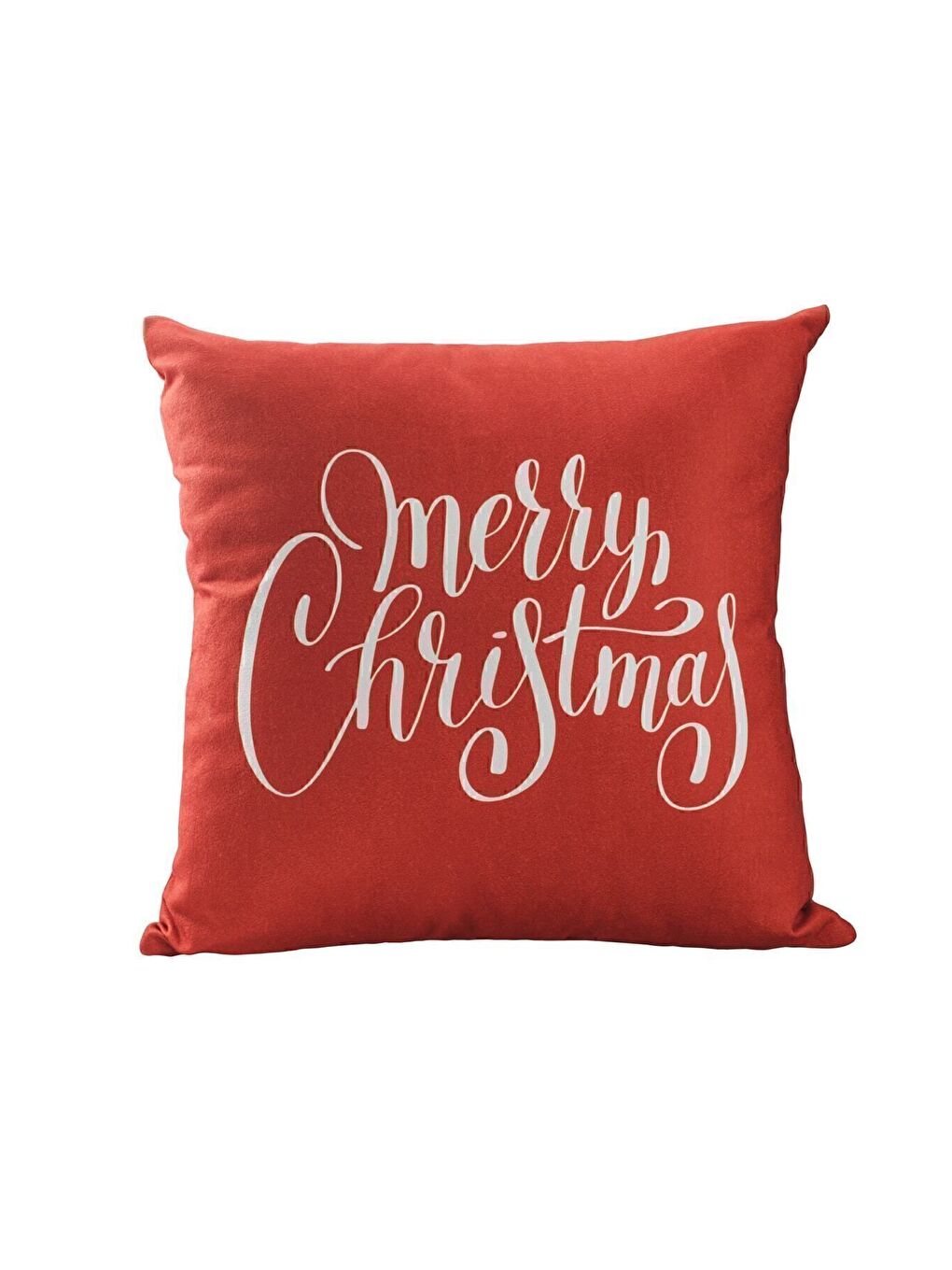 Yılbaşı Temalı "Merry Christmas" Beyaz Yazı Baskılı Kırlent Kılıfı - Kırmızı 43x43-1