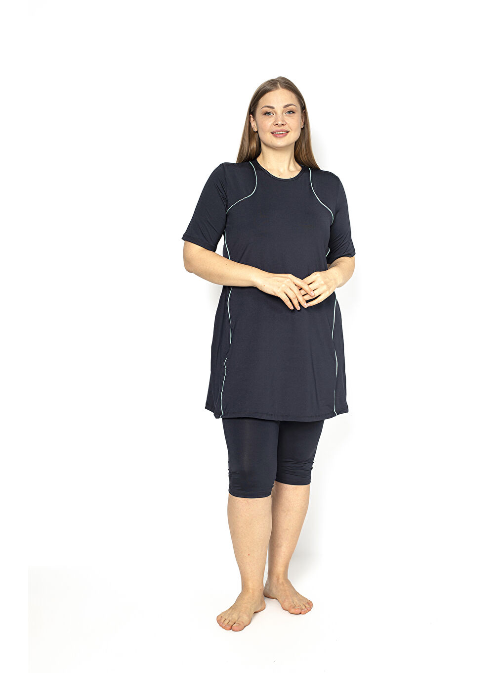 Antrasit Kısa Kol Biyeli Büyük Beden Yarı Kapalı Mayo 4302