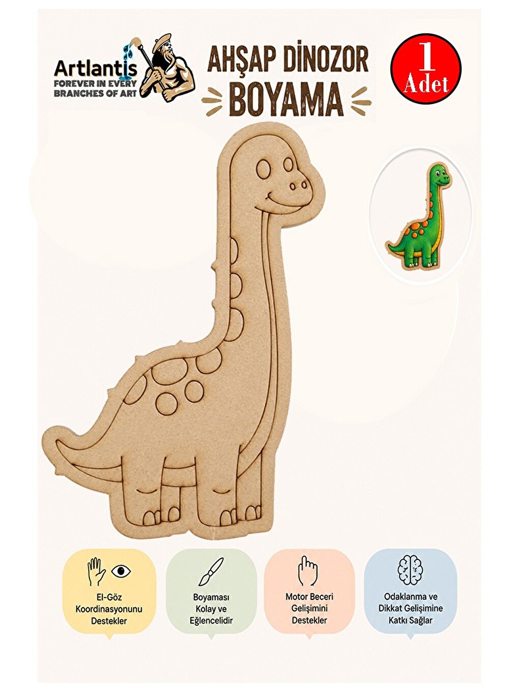 Ahşap Boyama Dinozorlar 1 Adet 10x15 Dinozor Boyama Figürü Etkinlik Çocuk Gelişim Motor Beceri Anası