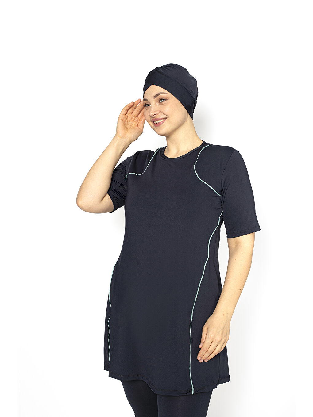 Antrasit Kısa Kol Biyeli Büyük Beden Yarı Kapalı Mayo 4302-2