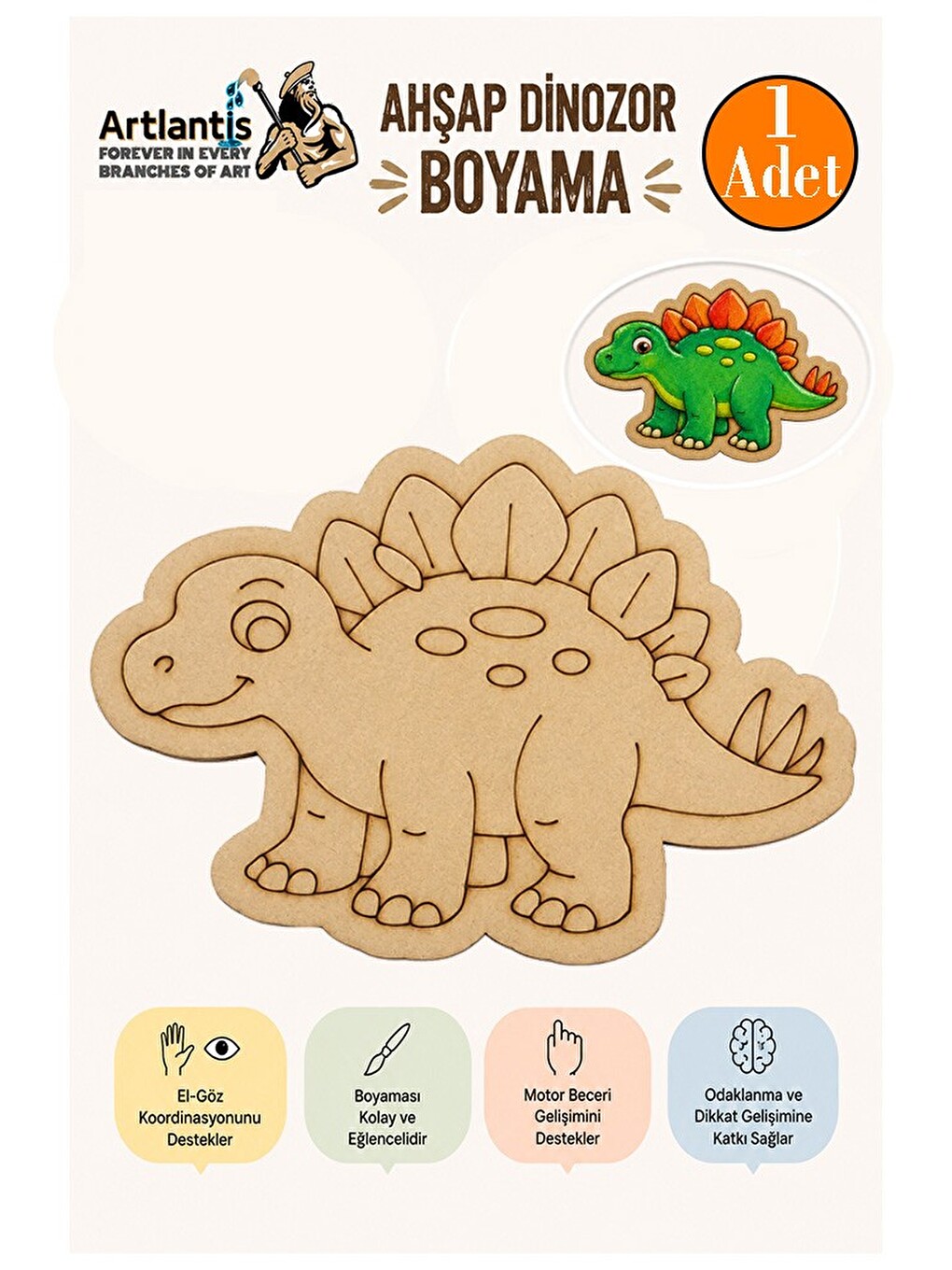 Ahşap Boyama Dinozorlar 1 Adet 10x15 Dinozor Boyama Figürü Etkinlik Çocuk Gelişim Motor Beceri Anası