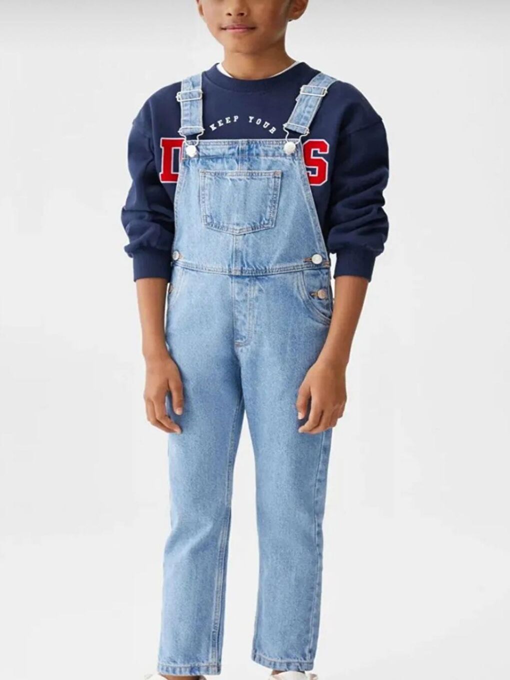 Mavi Unisex Çocuk Jean Salopet Tulum-1