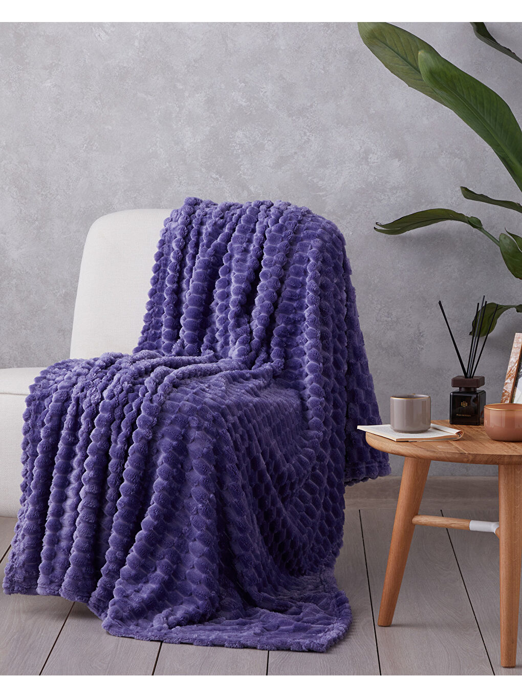 Tiny Bubbles Jakarlı Wellsoft Tv Battaniye 120x160 cm Mor-1