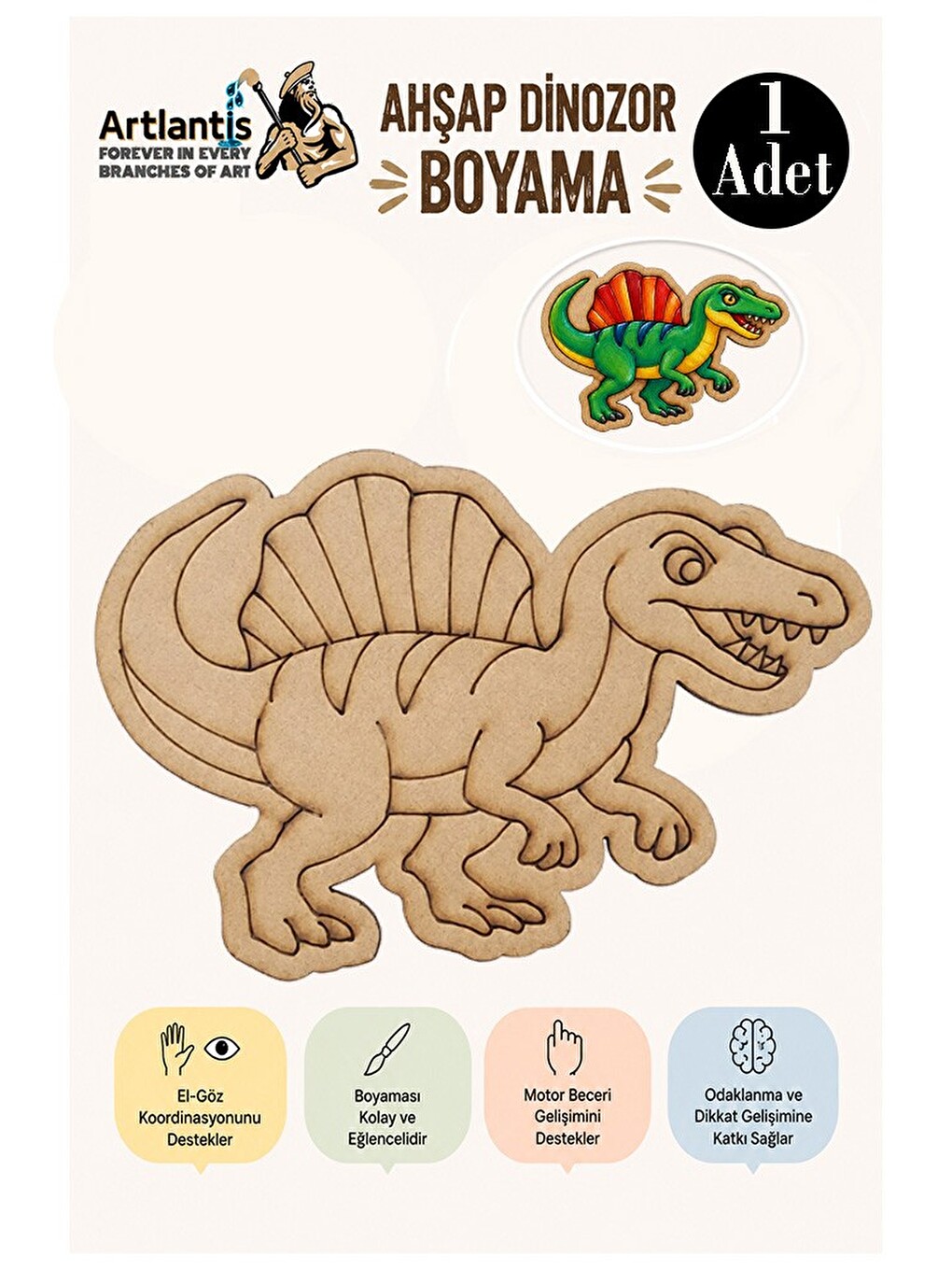 Ahşap Boyama Dinozorlar 1 Adet 10x15 Dinozor Boyama Figürü Etkinlik Çocuk Gelişim Motor Beceri Anası