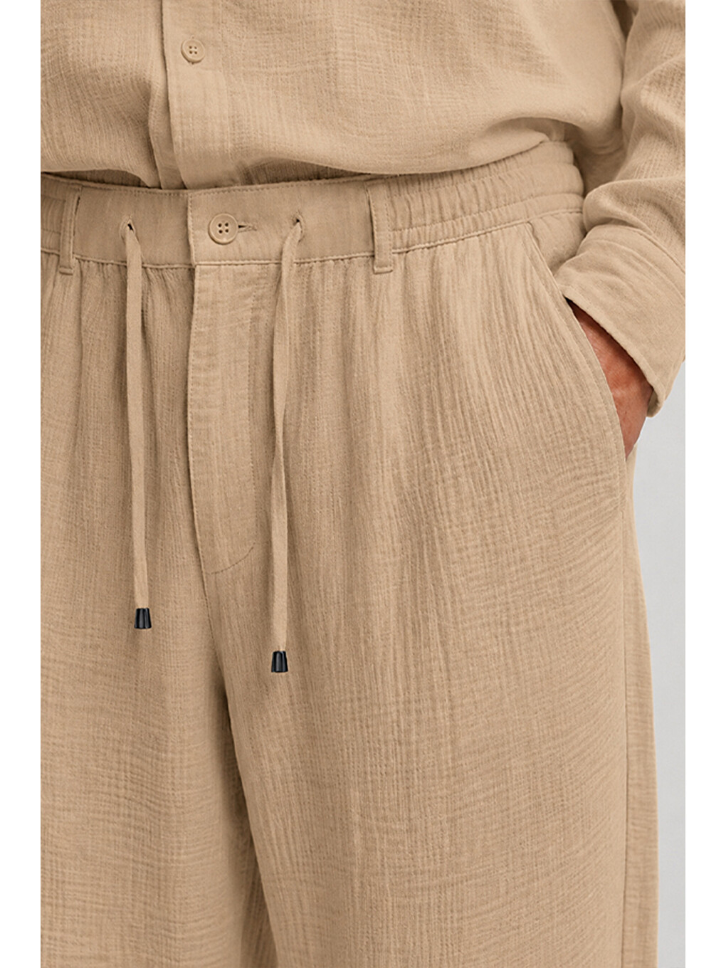 Erkek Bej Regular Fit Müslin Pantolon-2
