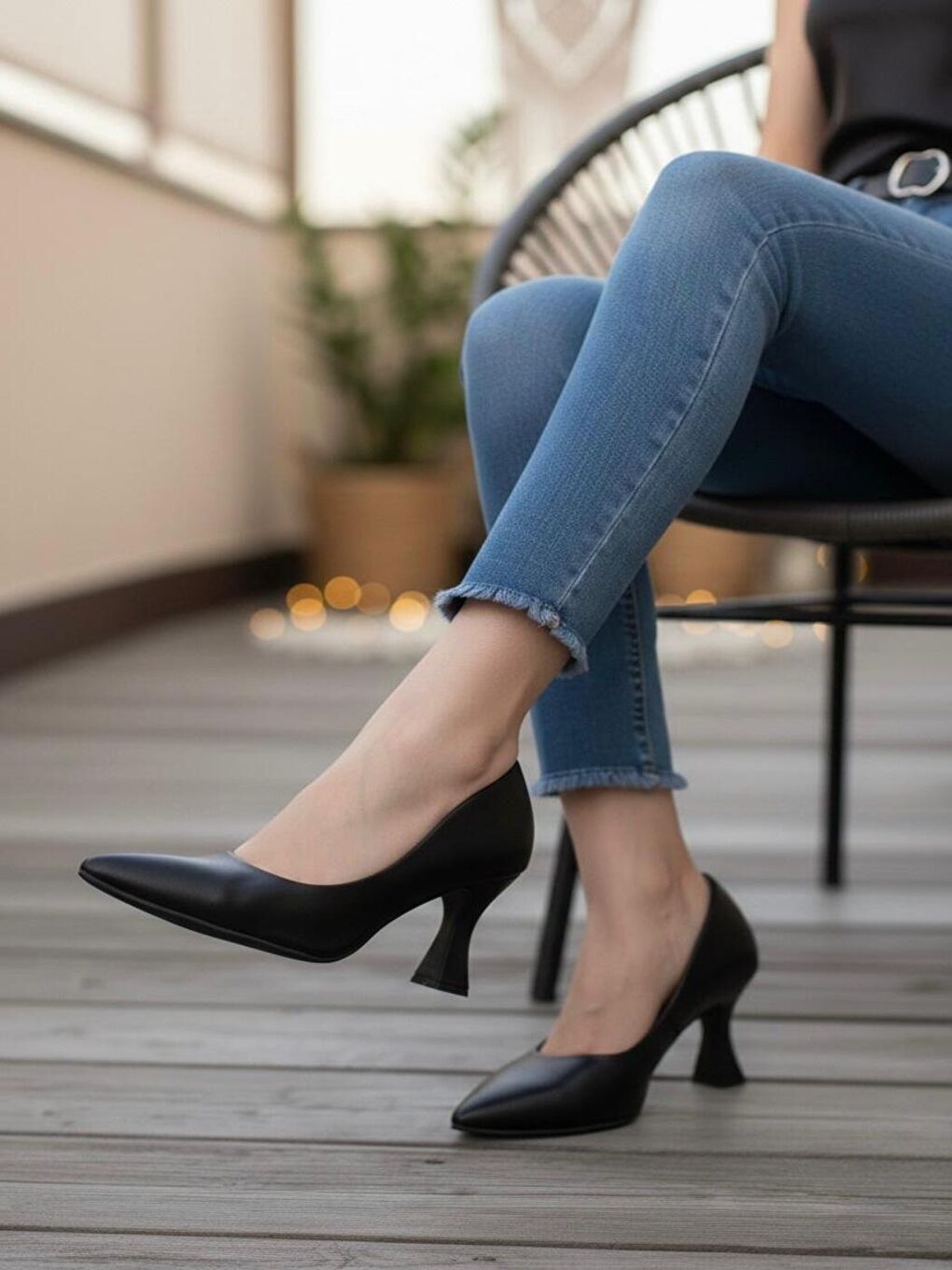 Kadın Bena Siyah Cilt Topuklu Ayakkabı Stiletto-1