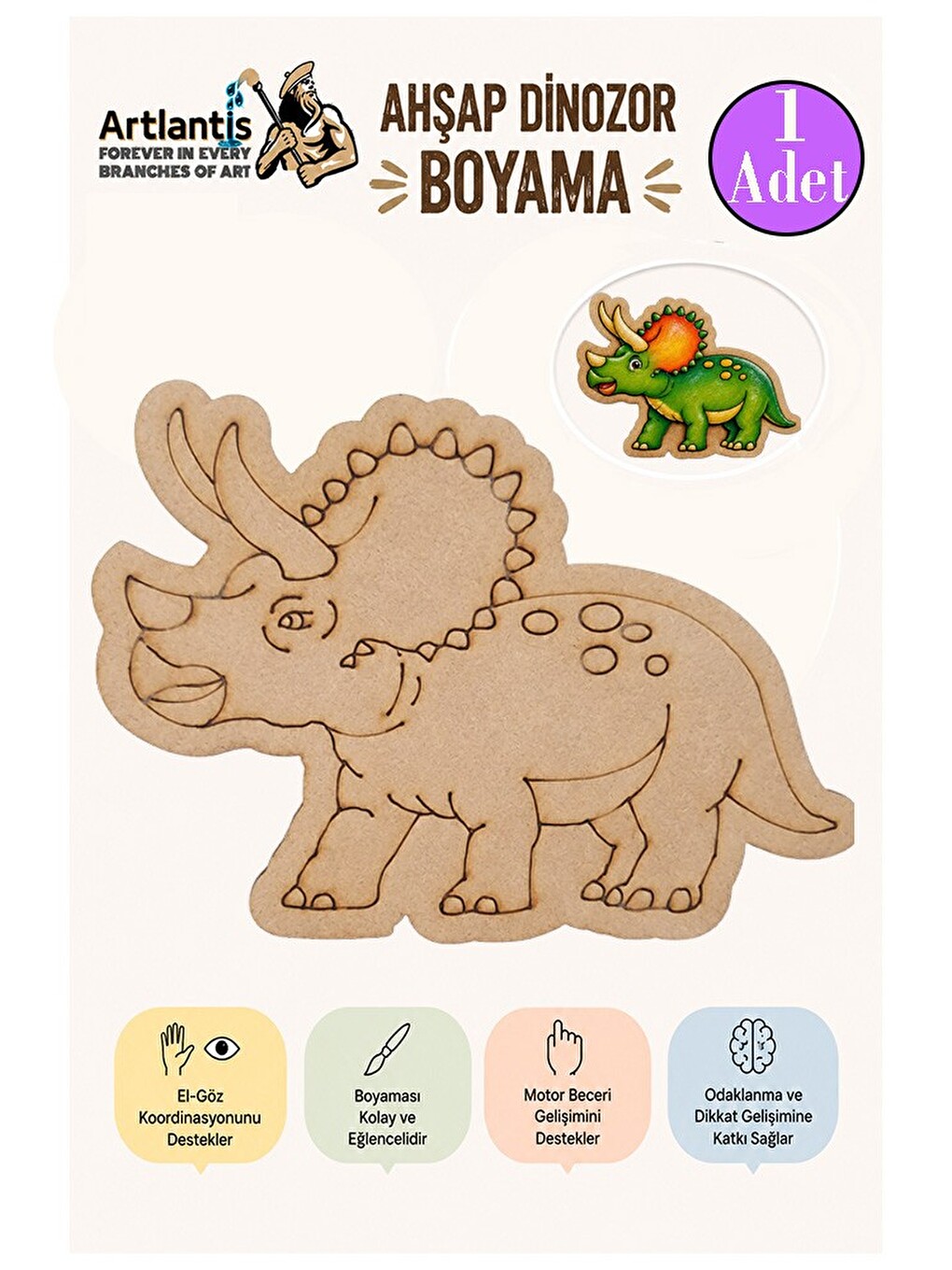 Ahşap Boyama Dinozorlar 1 Adet 10x15 Dinozor Boyama Figürü Etkinlik Çocuk Gelişim Motor Beceri Anası