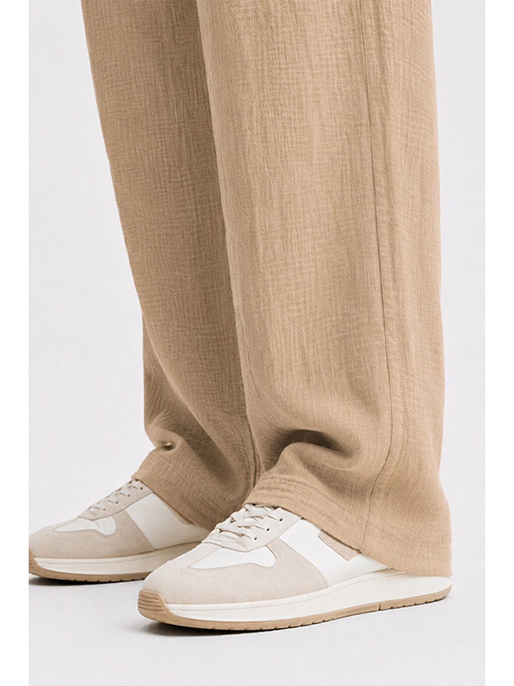 Erkek Bej Regular Fit Müslin Pantolon-4