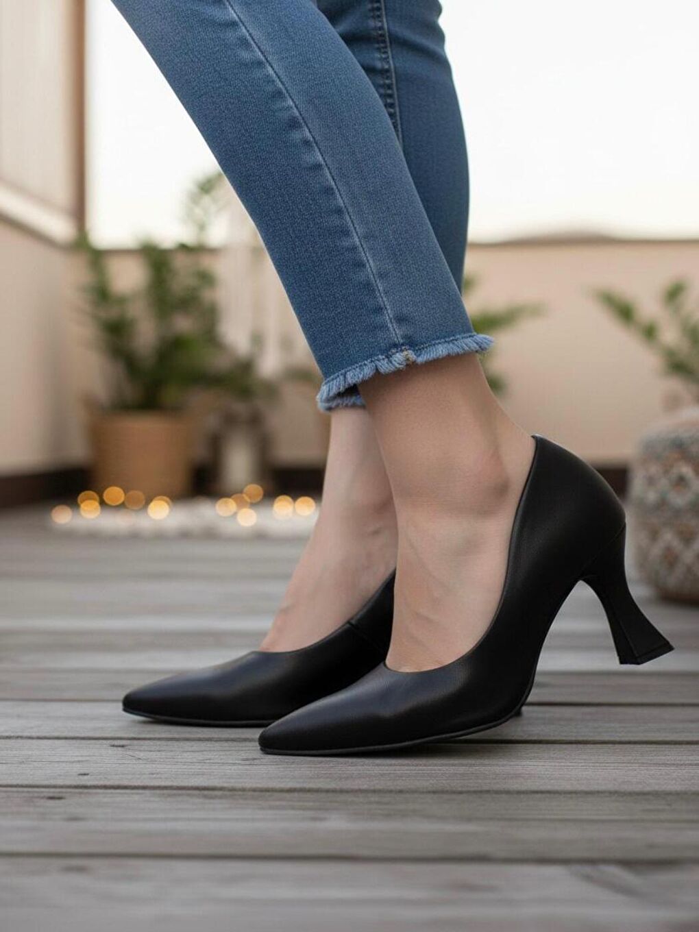 Kadın Bena Siyah Cilt Topuklu Ayakkabı Stiletto-2