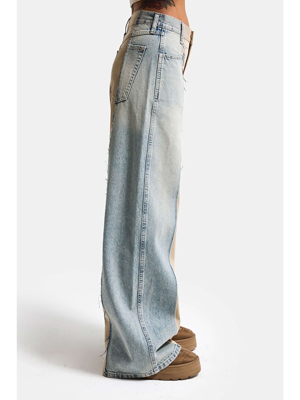 Kadın Bej Jean Rengi 4s6-57 Mega Baggy Fit Çift Parça Özel Tasarım Denim Jean-1