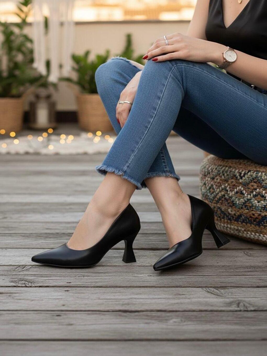 Kadın Bena Siyah Cilt Topuklu Ayakkabı Stiletto-3