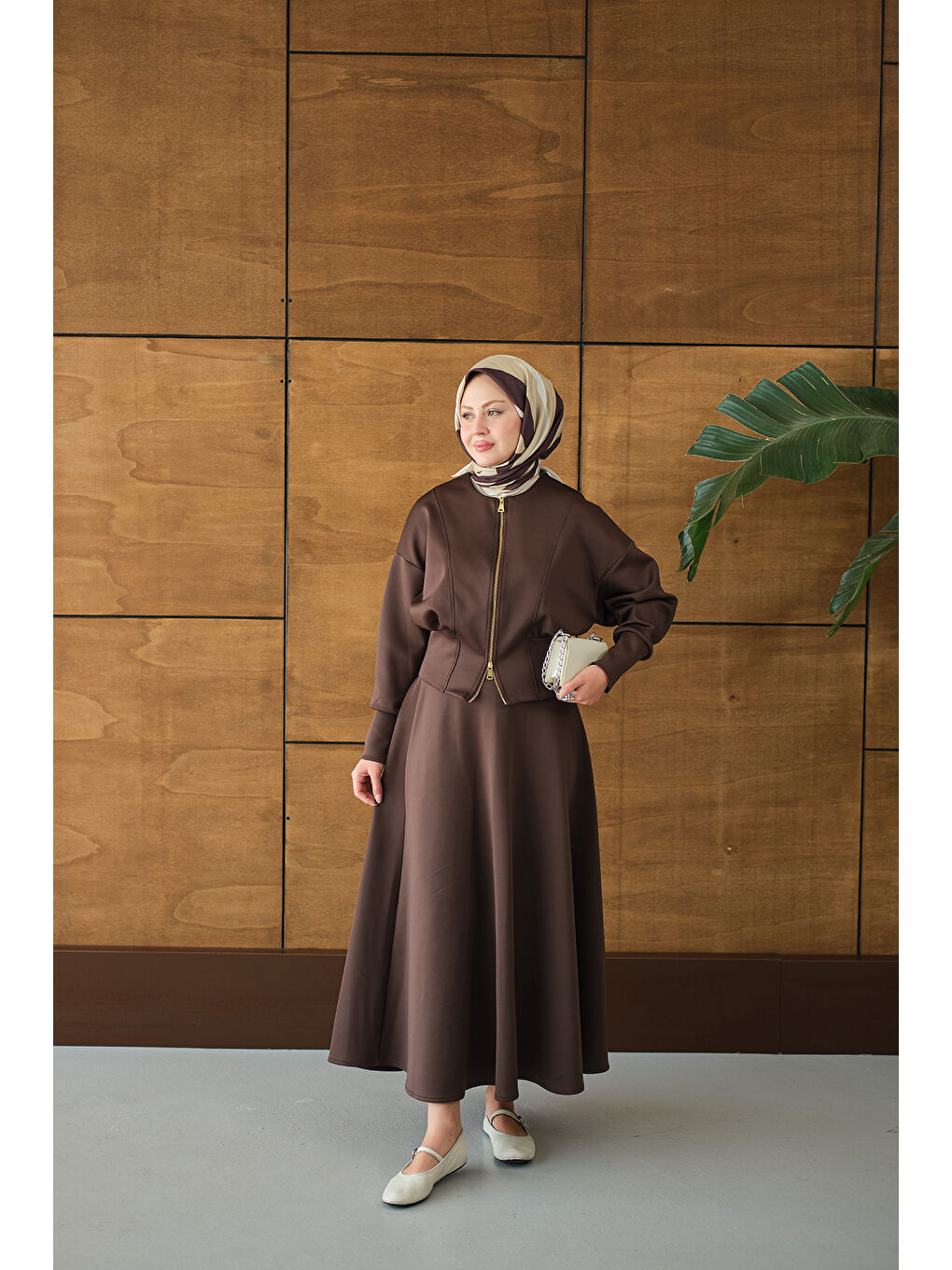 Kadın Beli Korse Detay Takım Kahverengi