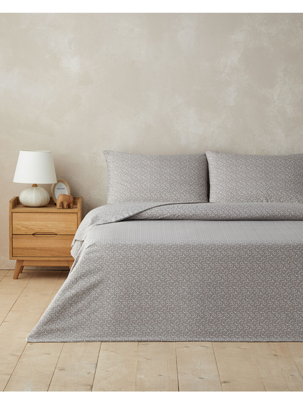 Bej Geomora Kolay Ütülenir Çift Kişilik Nevresim Takımı 200x220 cm Vizon