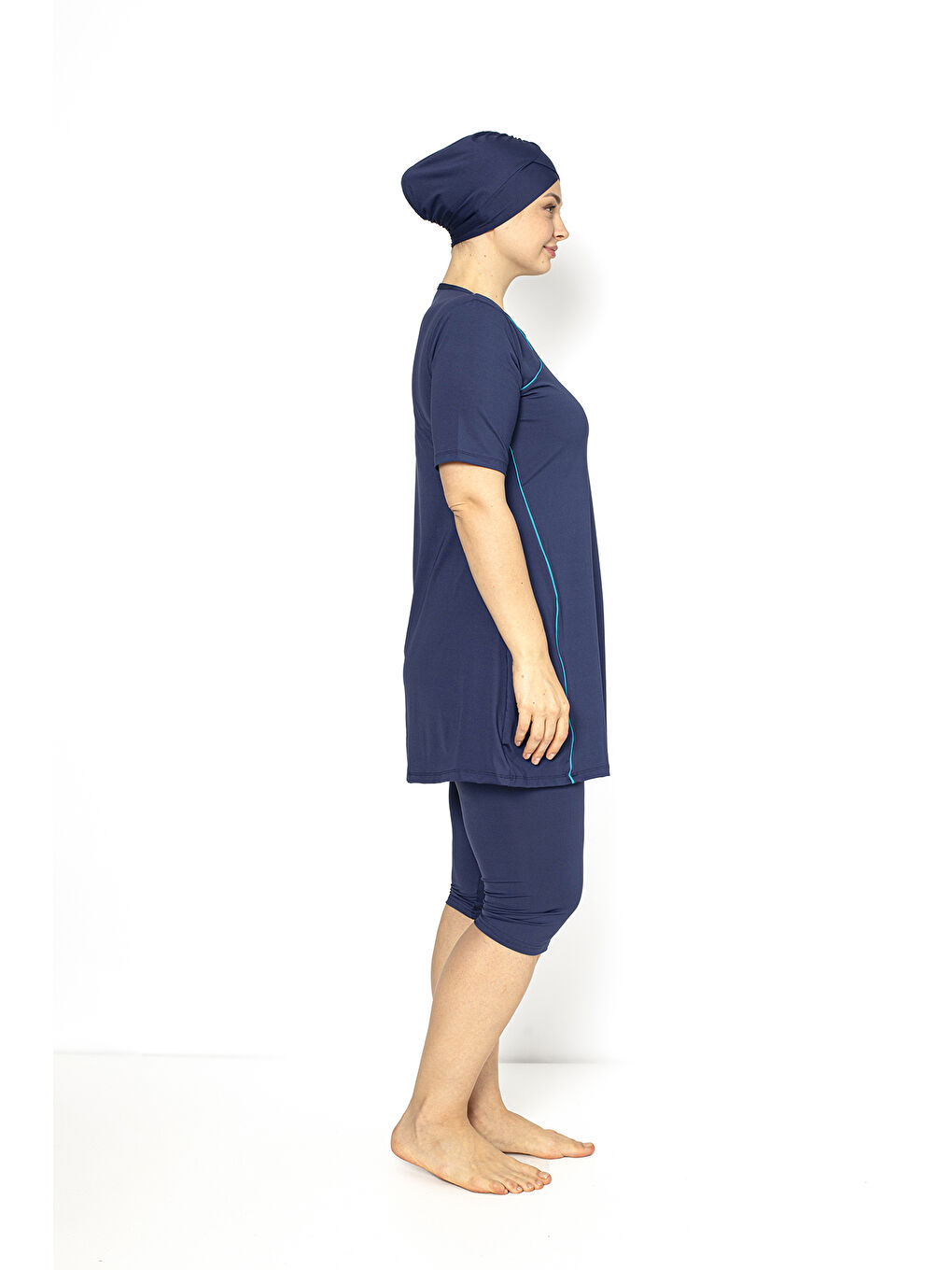 Lacivert Kısa Kol Biyeli Büyük Beden Yarı Kapalı Mayo 4302-3