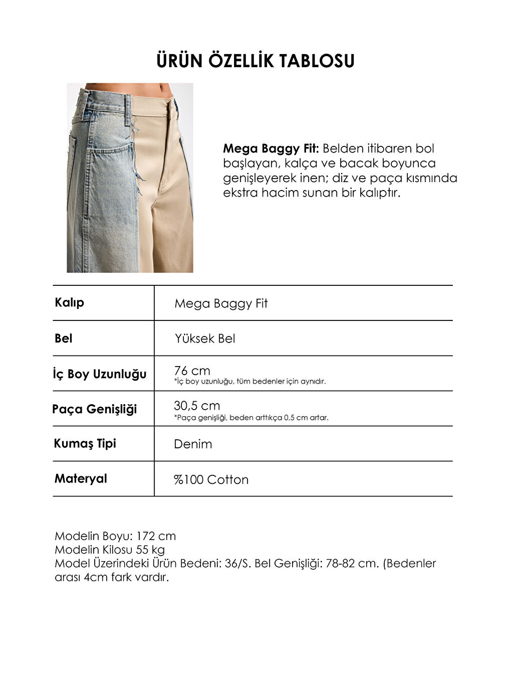 Kadın Bej Jean Rengi 4s6-57 Mega Baggy Fit Çift Parça Özel Tasarım Denim Jean-2