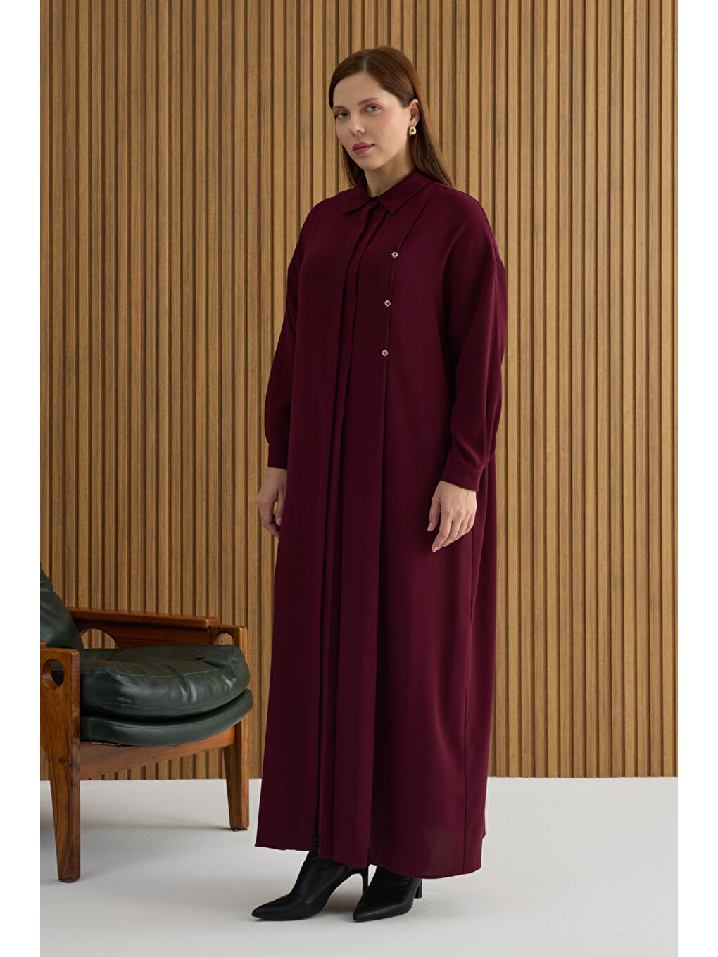 Bordo Koza Logolu Elbise-3