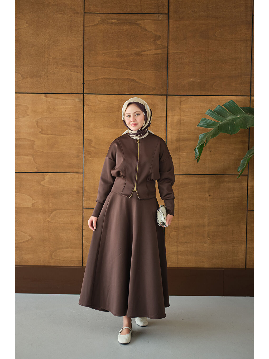 Kadın Beli Korse Detay Takım Kahverengi-1