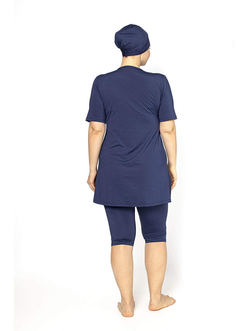 Lacivert Kısa Kol Biyeli Büyük Beden Yarı Kapalı Mayo 4302-5