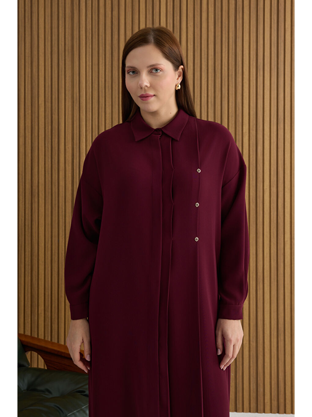 Bordo Koza Logolu Elbise-4