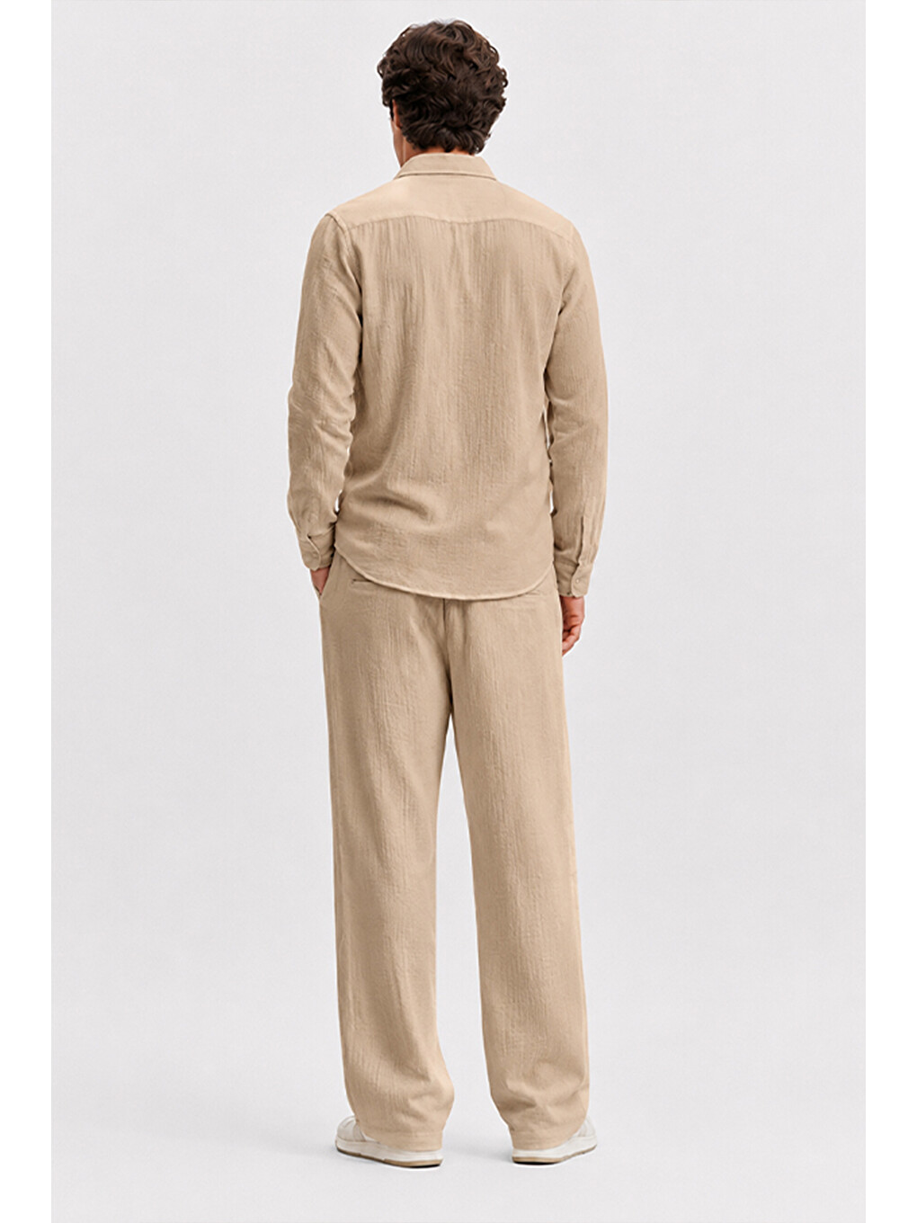 Erkek Bej Regular Fit Müslin Pantolon-6