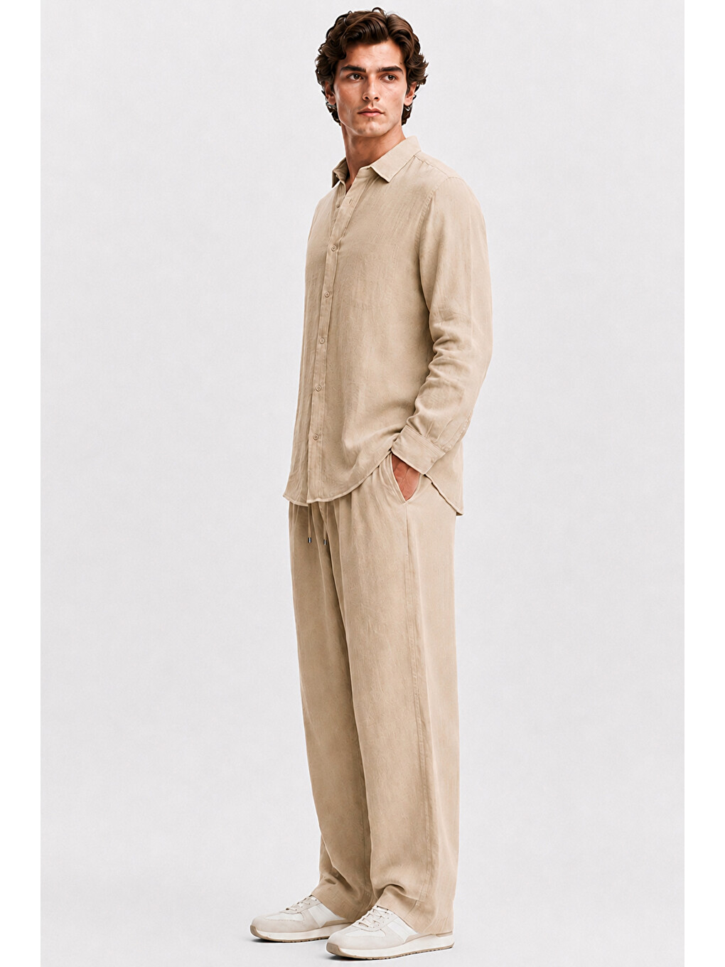 Erkek Bej Regular Fit Müslin Pantolon-7