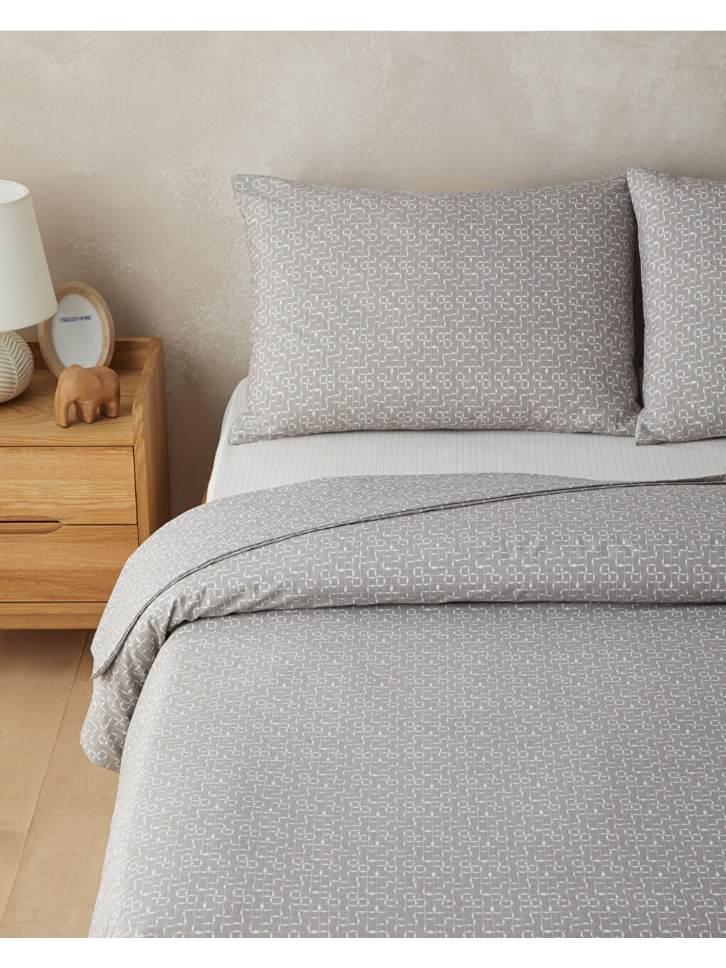 Bej Geomora Kolay Ütülenir Çift Kişilik Nevresim Takımı 200x220 cm Vizon-1