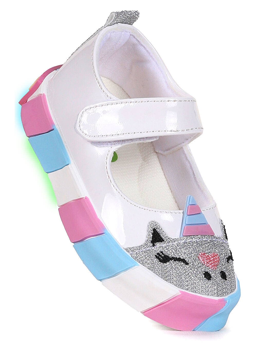 Beyaz Gilan Cırtlı Işıklı Kız Bebek Babet Ayakkabı