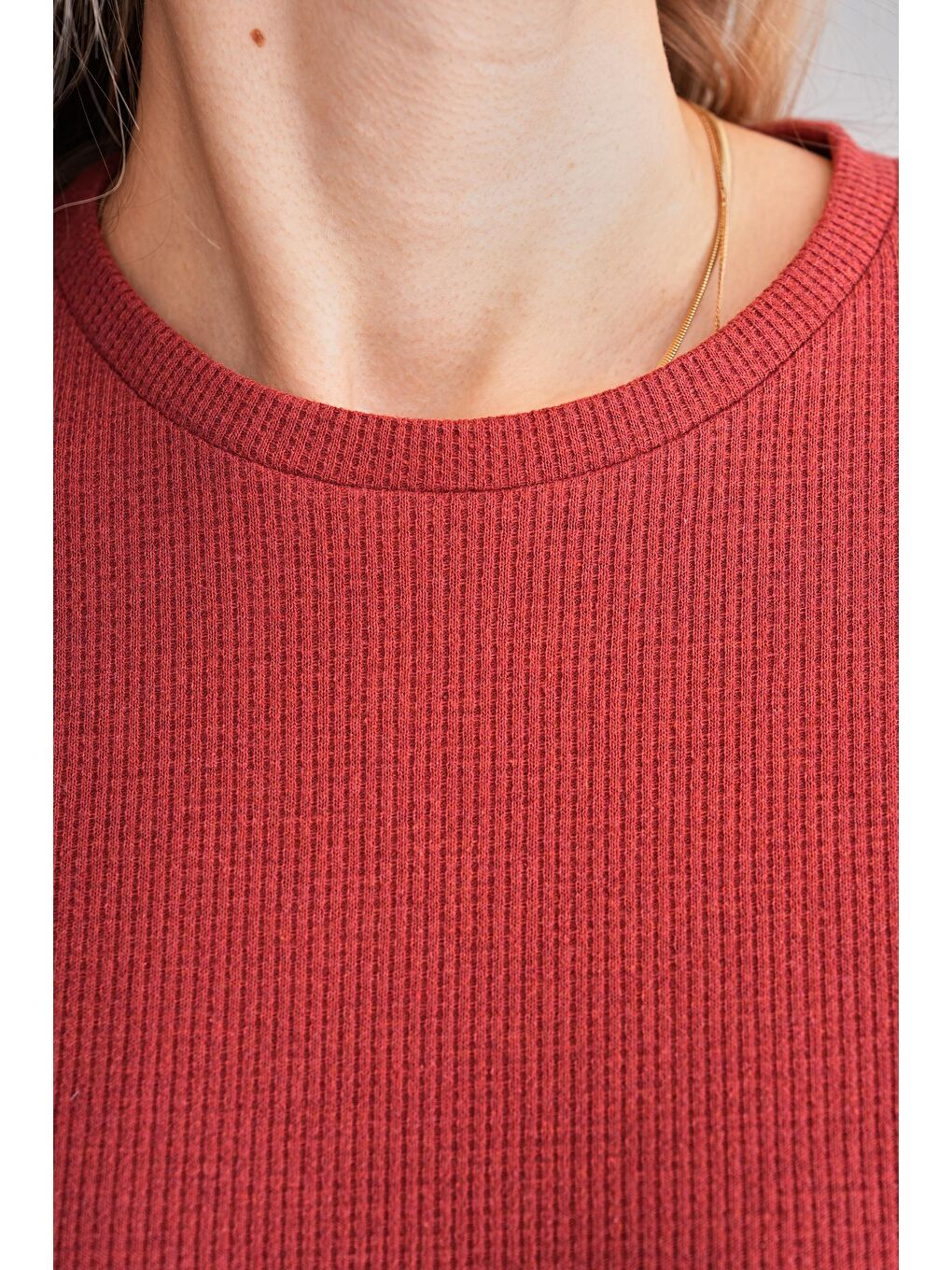 Kahverengi Kiremit Hamile ve Lohusa Bisiklet Yaka Waffle Kumaş Alt Üst Eşofman Takımı-4