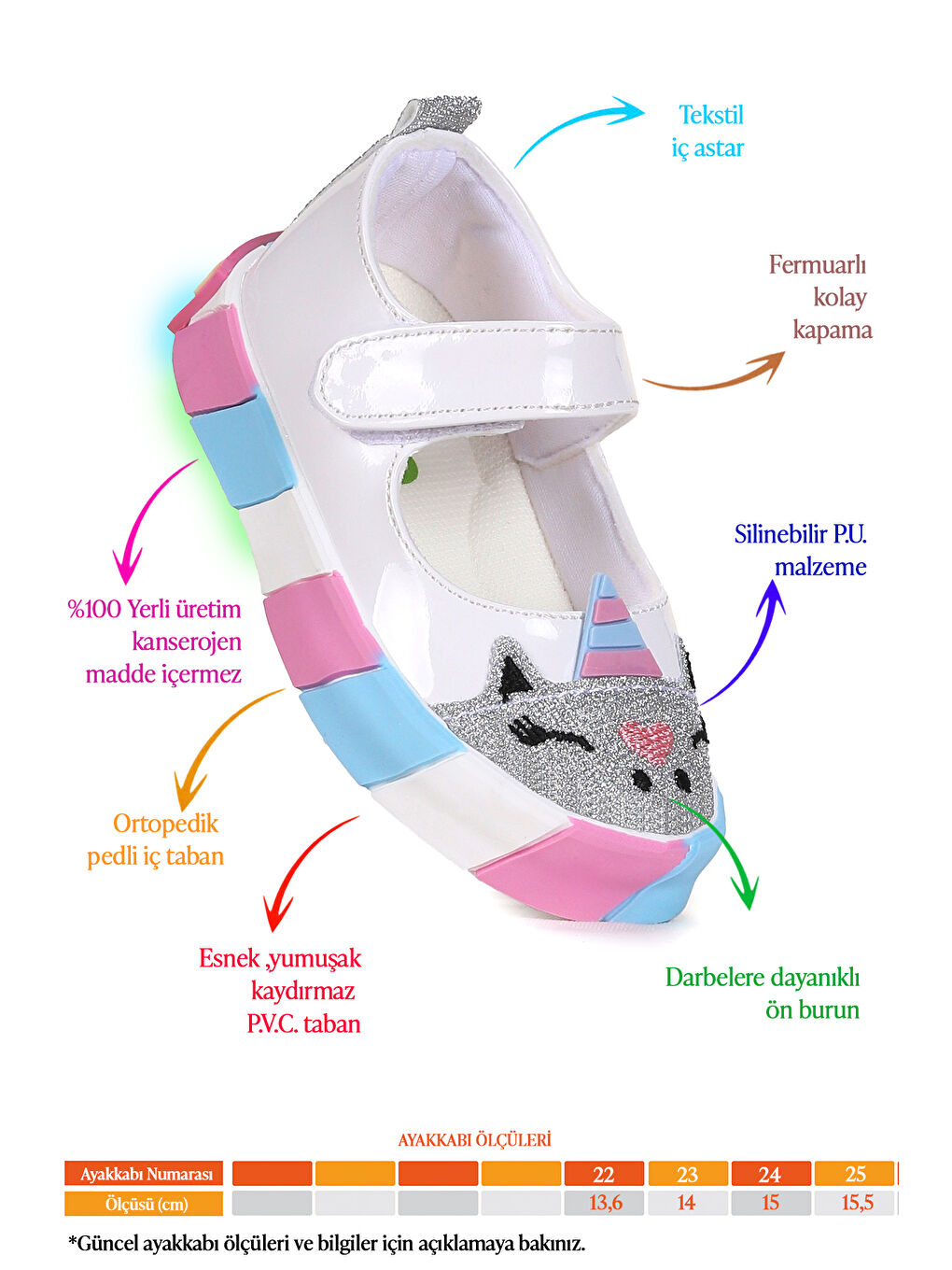 Beyaz Gilan Cırtlı Işıklı Kız Bebek Babet Ayakkabı-1