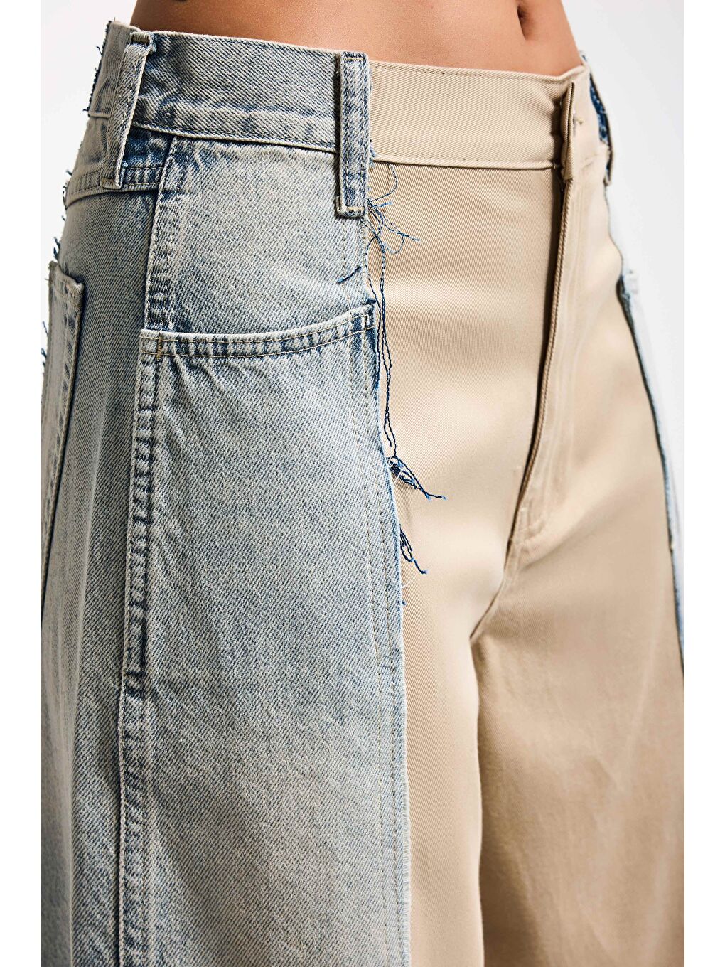 Kadın Bej Jean Rengi 4s6-57 Mega Baggy Fit Çift Parça Özel Tasarım Denim Jean-5