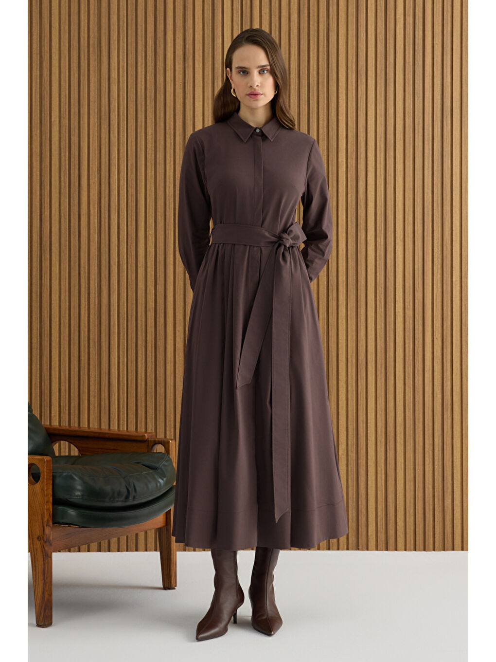 Kahverengi Pamuk Elbise-2