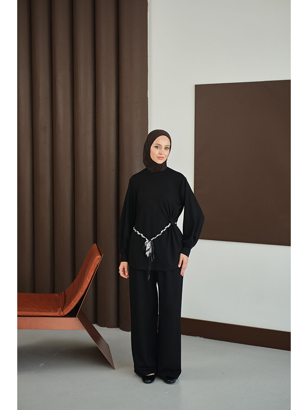 Kadın Kemeri Desenli Takım Siyah-3