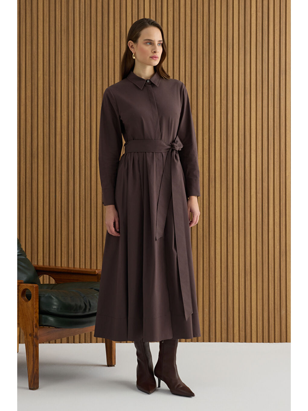 Kahverengi Pamuk Elbise-3