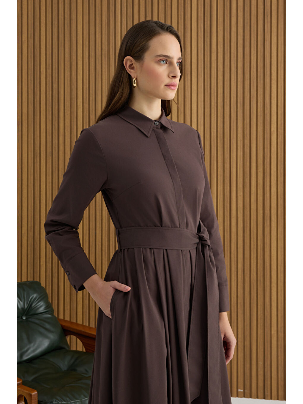 Kahverengi Pamuk Elbise-4