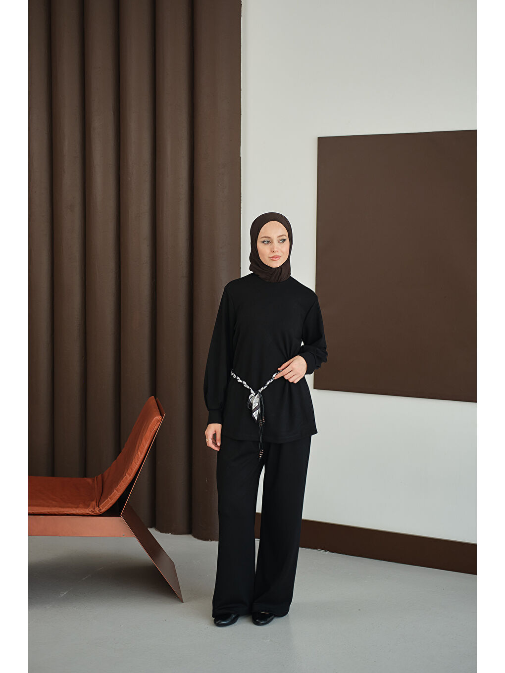 Kadın Kemeri Desenli Takım Siyah-4