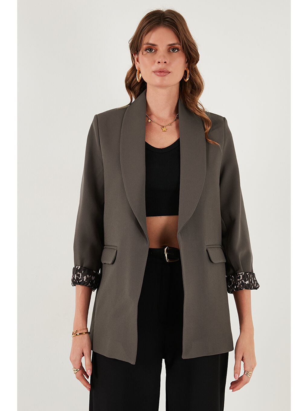 Kahverengi Regular Fit Klasik Yaka Desenli Astar Detaylı Blazer Ceket 6839227-3