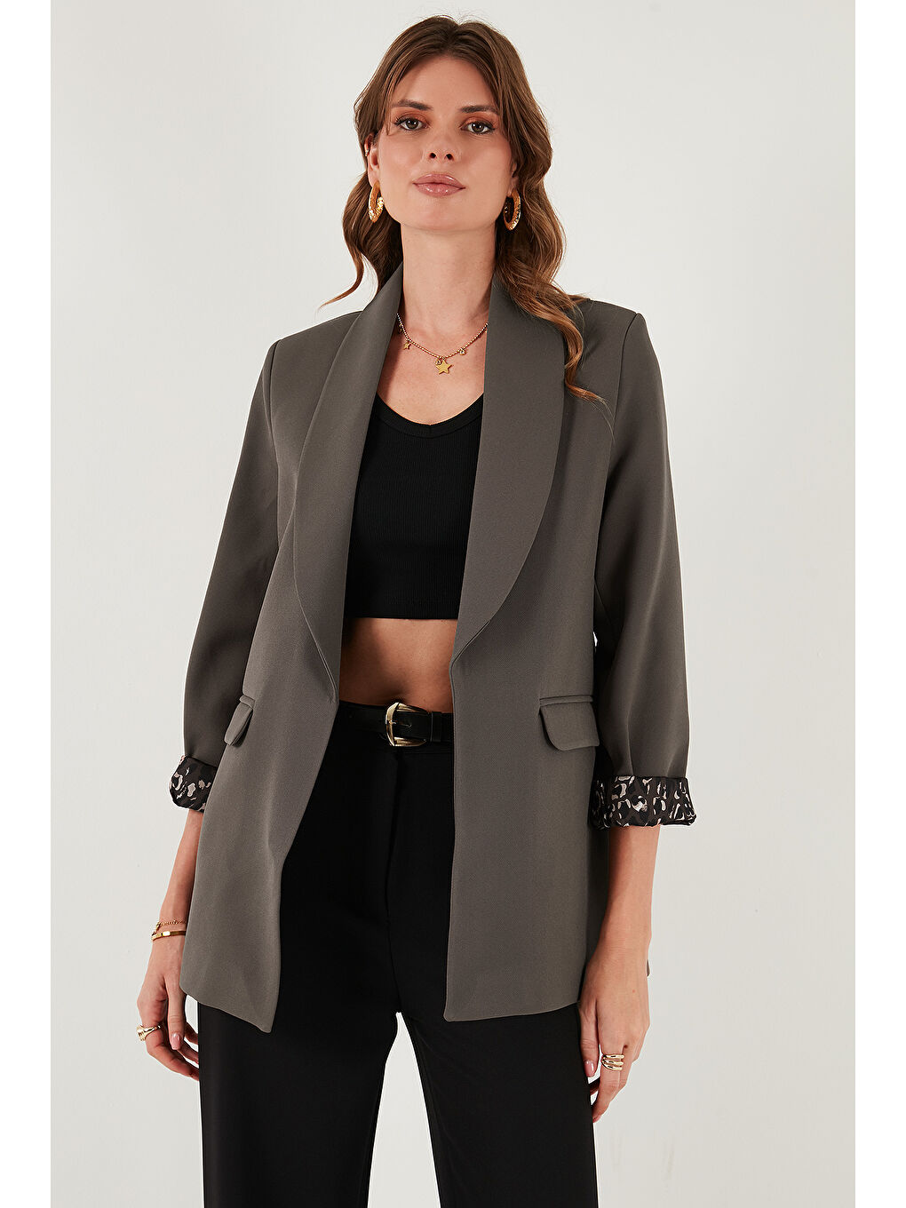 Kahverengi Regular Fit Klasik Yaka Desenli Astar Detaylı Blazer Ceket 6839227-4